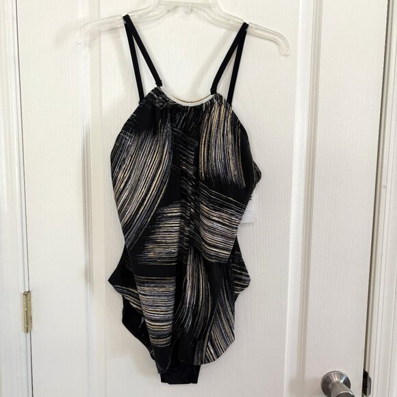 Magicsuit by Miraclesuit Jill Stroke Of Luck Swimsuit 1-PC Black & Gold Size 14 - Picture 4 of 9
